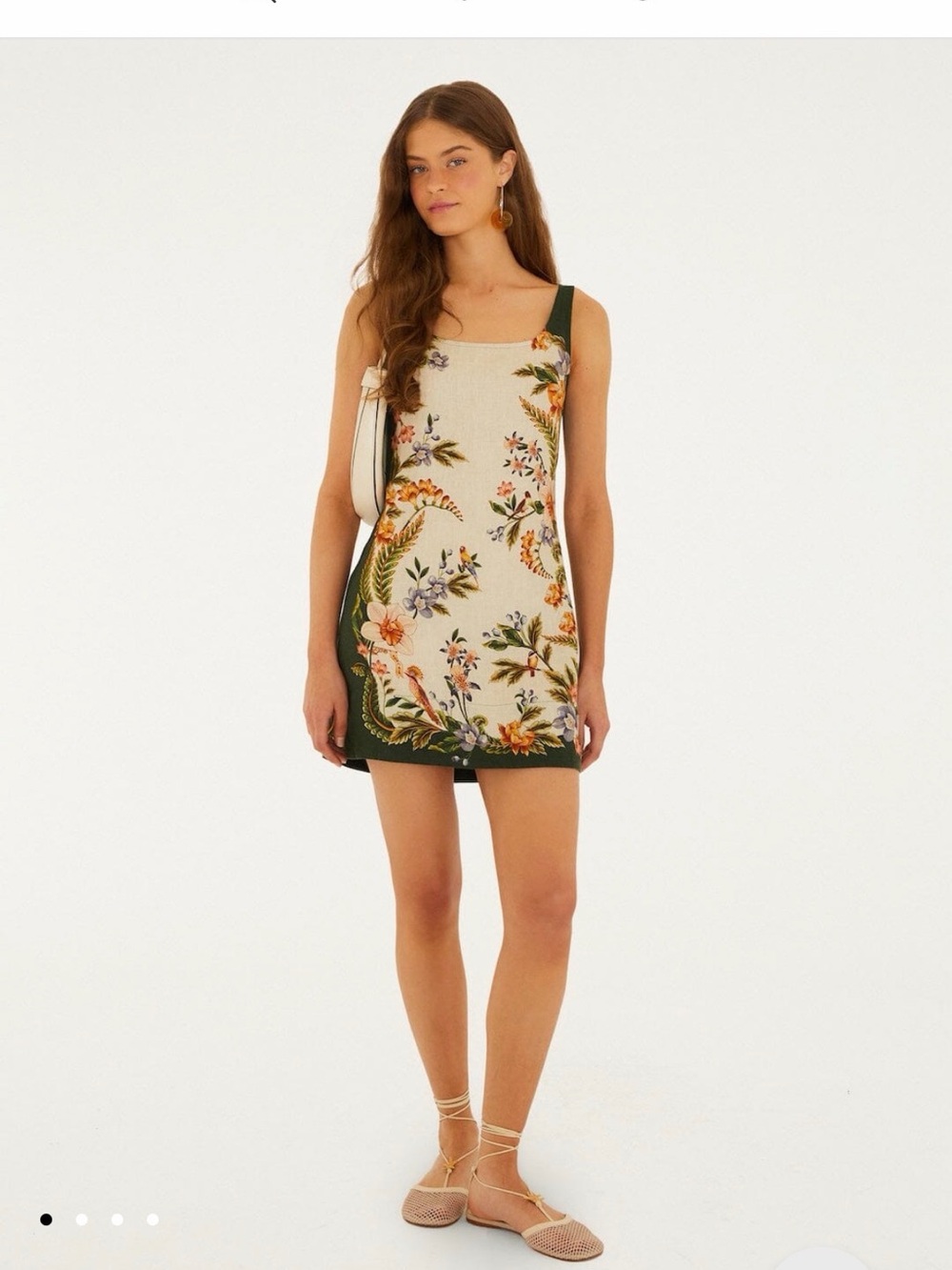 NWT Farm Rio Sand Nature Square Cream & Green Sleeveless Mini Dress